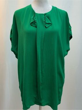 MM Couture Emerald Green Bow-Neck Short Sleeve Blouse L NWTS